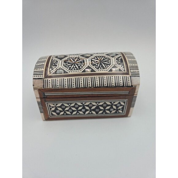 Other - Vintage Egyptian Intricate Mother of Pearl Inlaid Geometric Wood Trinket Box